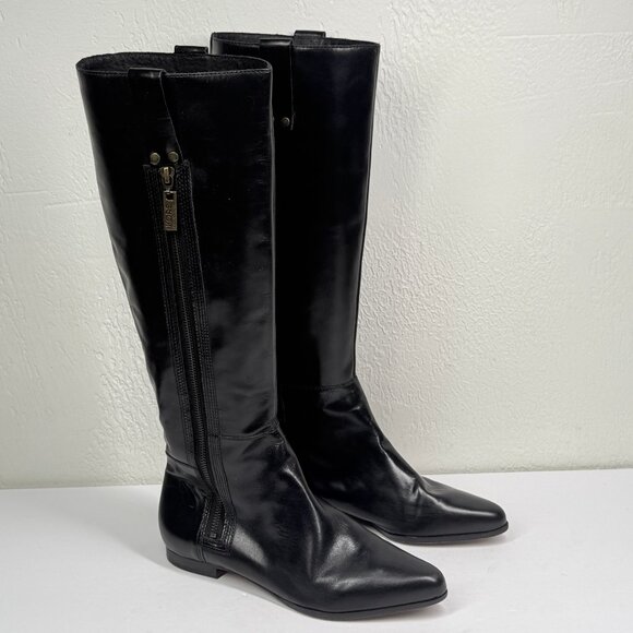 Y2K Michael Kors Brink Riding Boots Black Leather Knee High Pointed Toe 7.5M - Picture 1 of 7